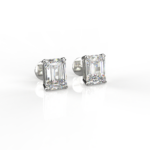 Avarta Sterling Silver 1 Carat Each Emerald Cut Solitaire Stud Earrings With White Gold Polish
